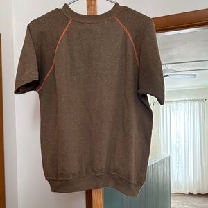 Vintage Short-Sleeve Sweatshirt in Olive Brown with Orange Stitching